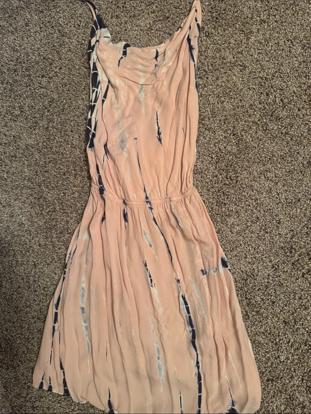 Lulu's Peach Tie-Dye Mini Dress with Navy & Cream Accents